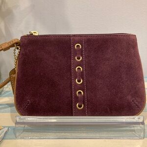 Coach Y2K Purple Suede Laced Wristlet With Brass Grommets
